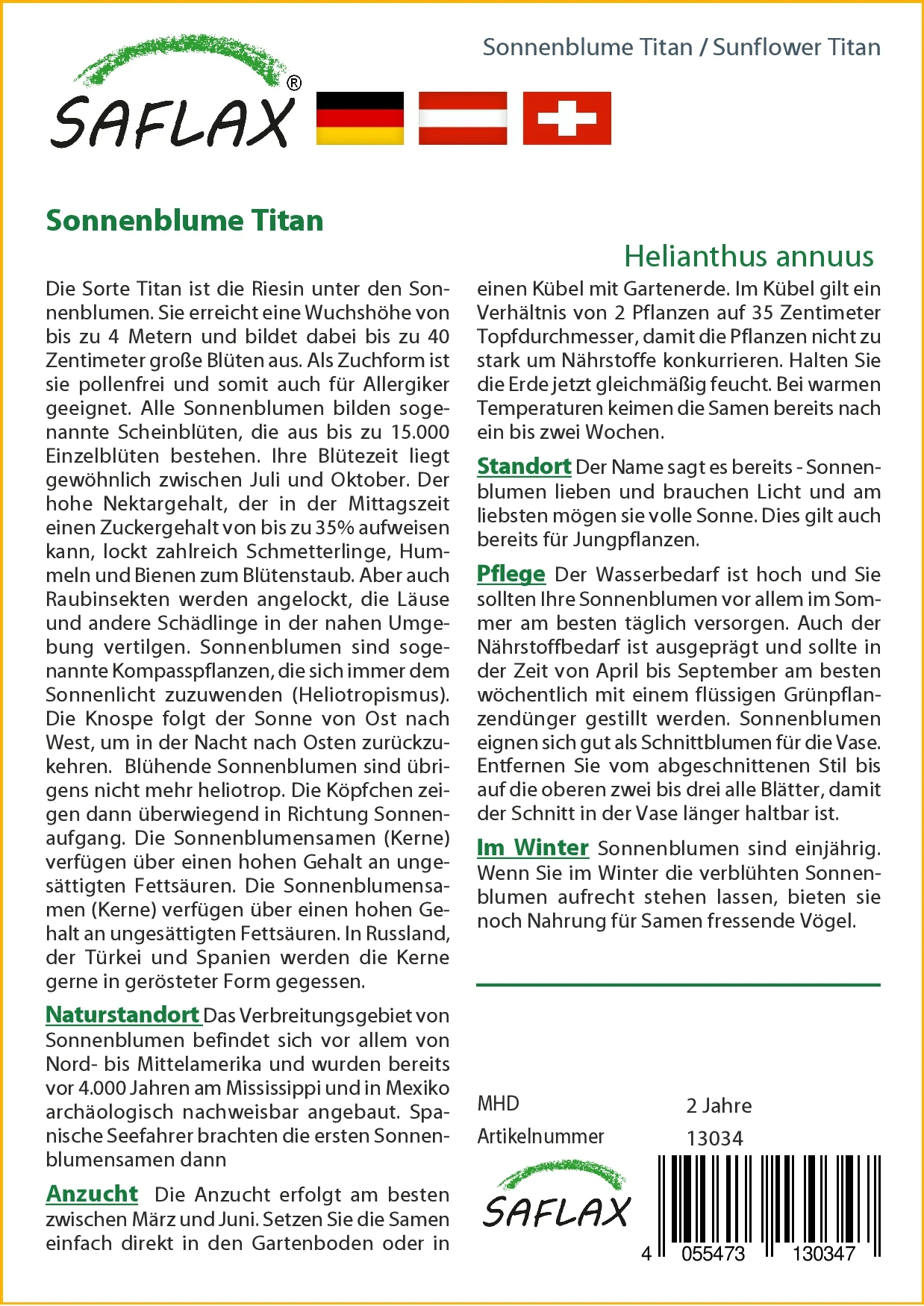 Sonnenblume Titan F1 | Sonnenblumensamen Von Saflax 2 Sonnenblume Titan F1 | Sonnenblumensamen Von Saflax – Bild 2