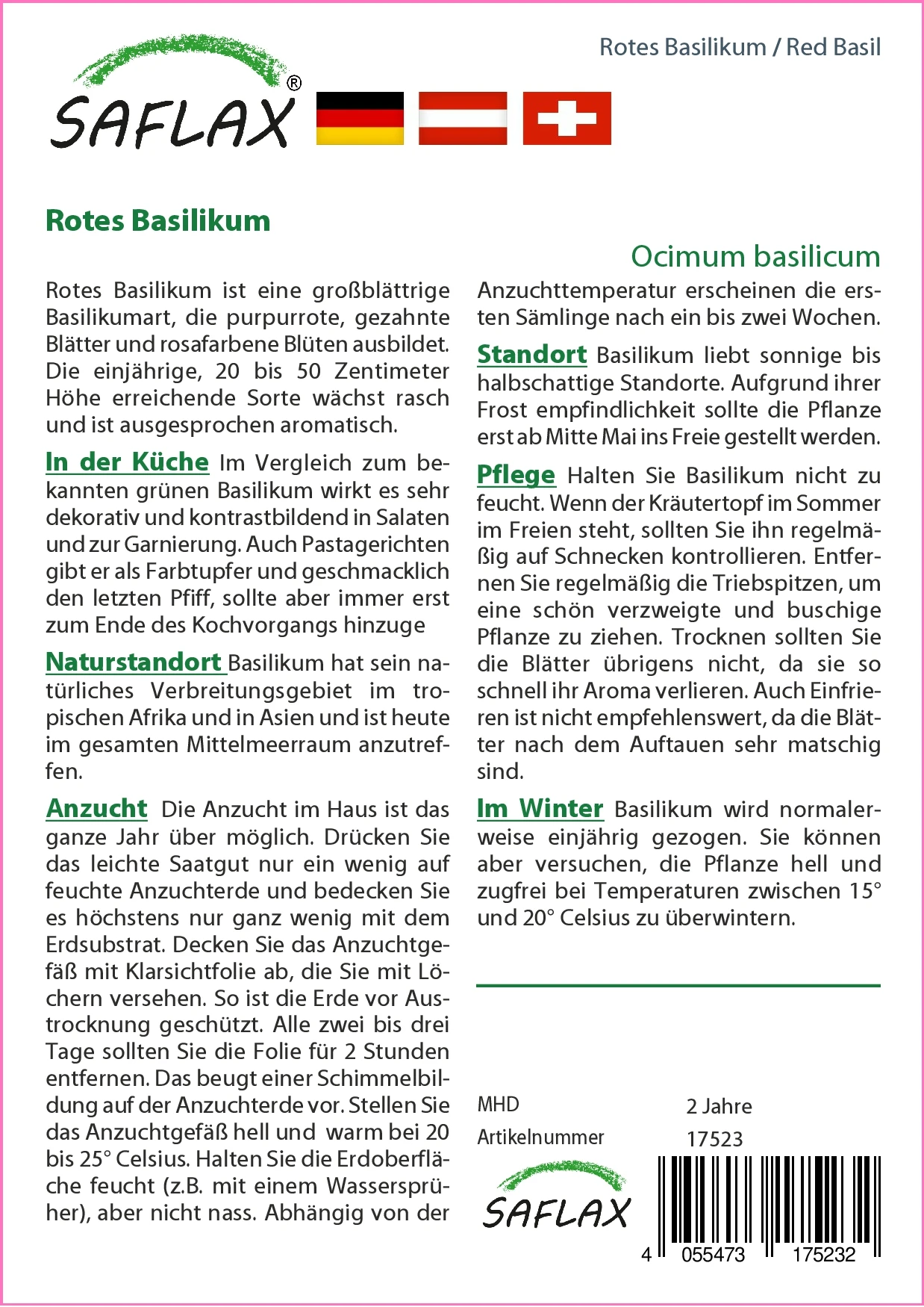 Rotes Basilikum | Basilikumsamen Von Saflax 1 Rotes Basilikum | Basilikumsamen Von Saflax