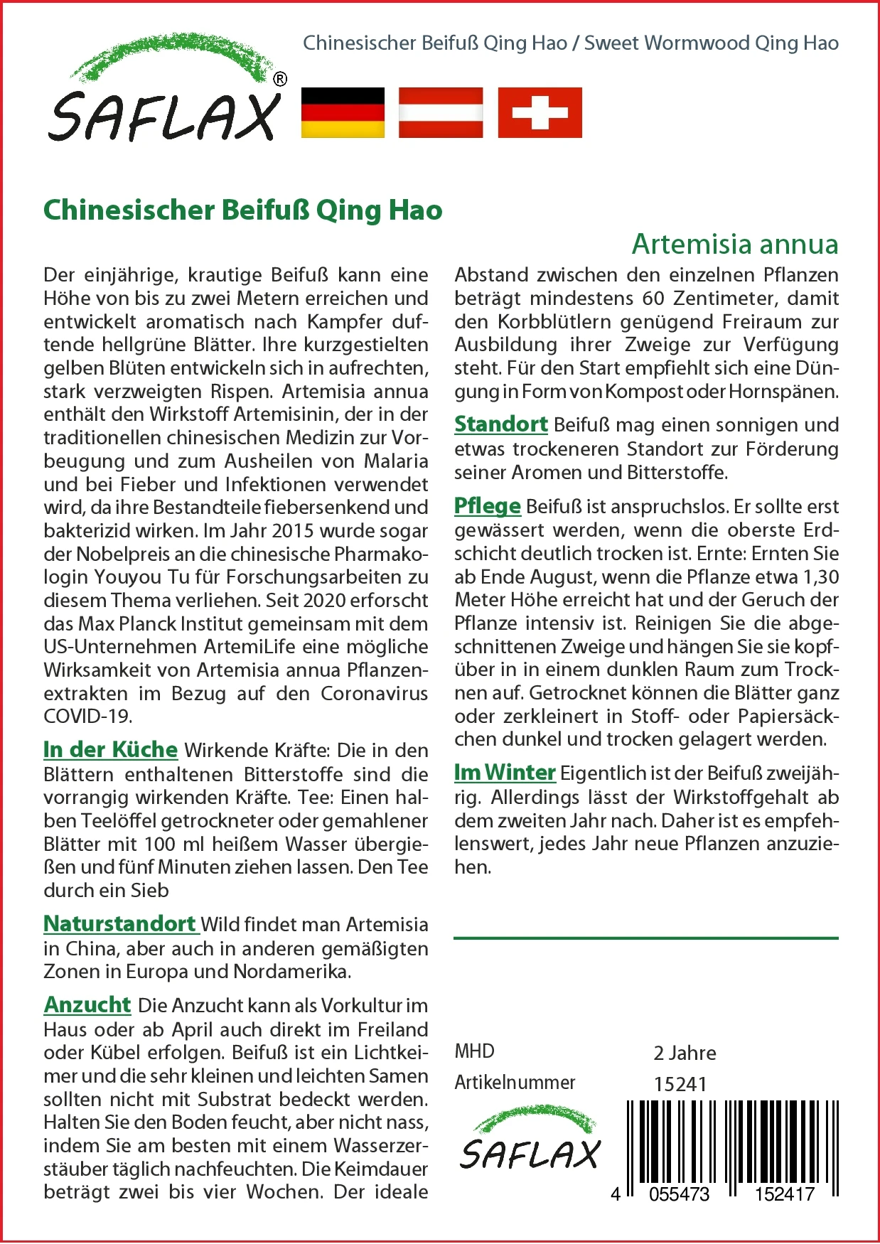 Artemisia Annua Chinesischer Beifuß Qing Hao | Beifußsamen Von Saflax 2 Artemisia Annua Chinesischer Beifuß Qing Hao | Beifußsamen Von Saflax – Bild 2