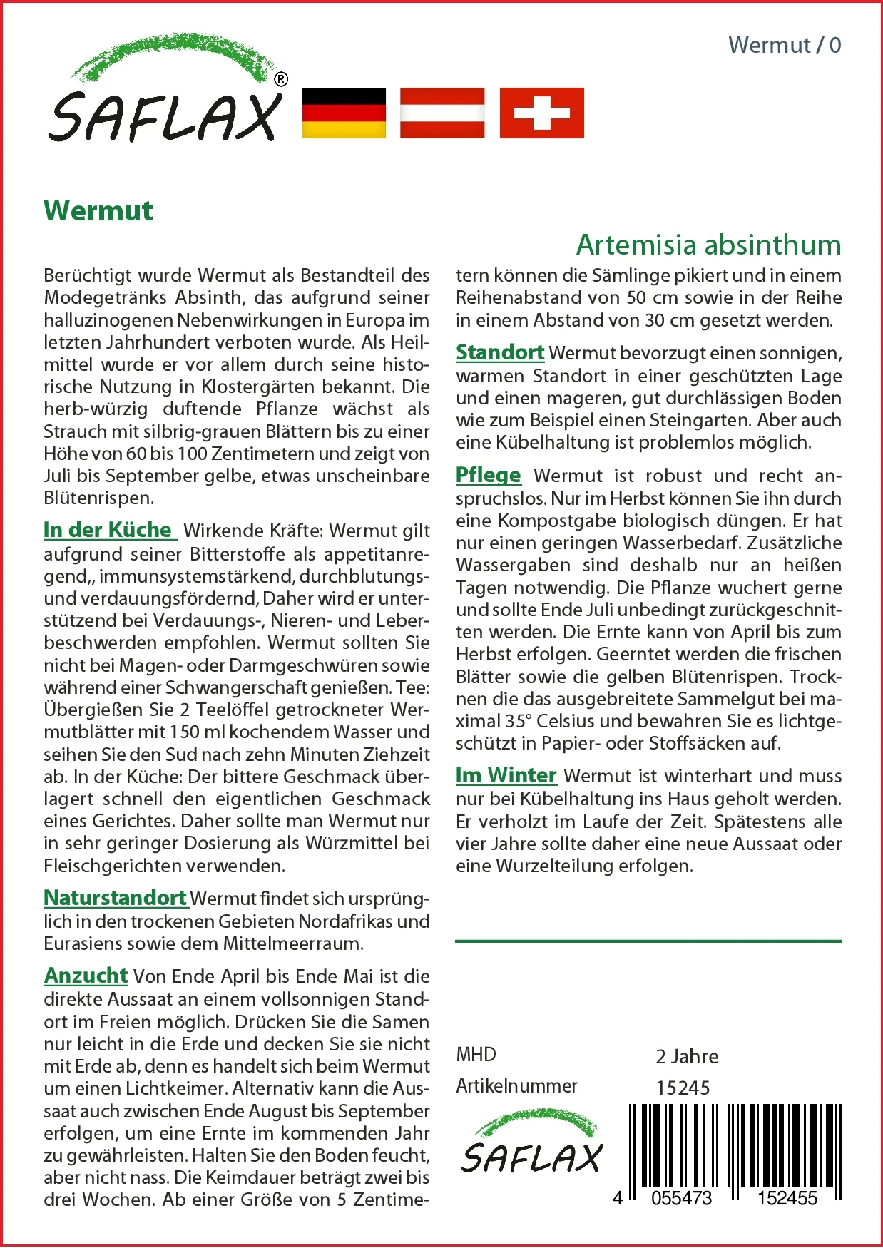 Wermut | Heilpflanzensamen Von Saflax 2 Wermut | Heilpflanzensamen Von Saflax – Bild 2