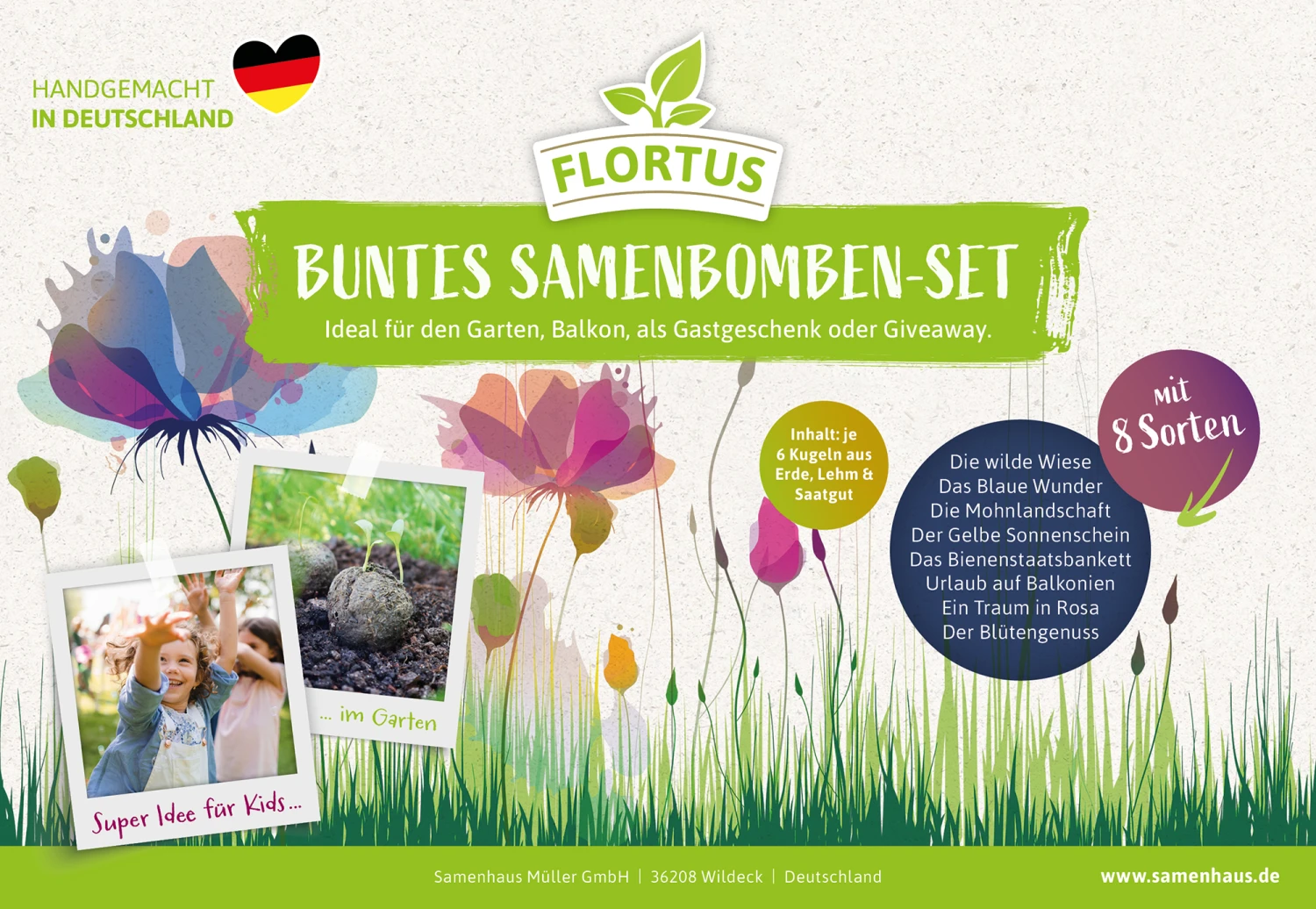 Samenbomben Set (8 Päckchen) | Blumensamenmischung Von FLORTUS 2 Samenbomben Set (8 Päckchen) | Blumensamenmischung Von FLORTUS – Bild 2
